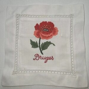 Vintage Bruges Belgium Lavender Sachet Wall Pocket Embroidered Linen Decor 6x6"